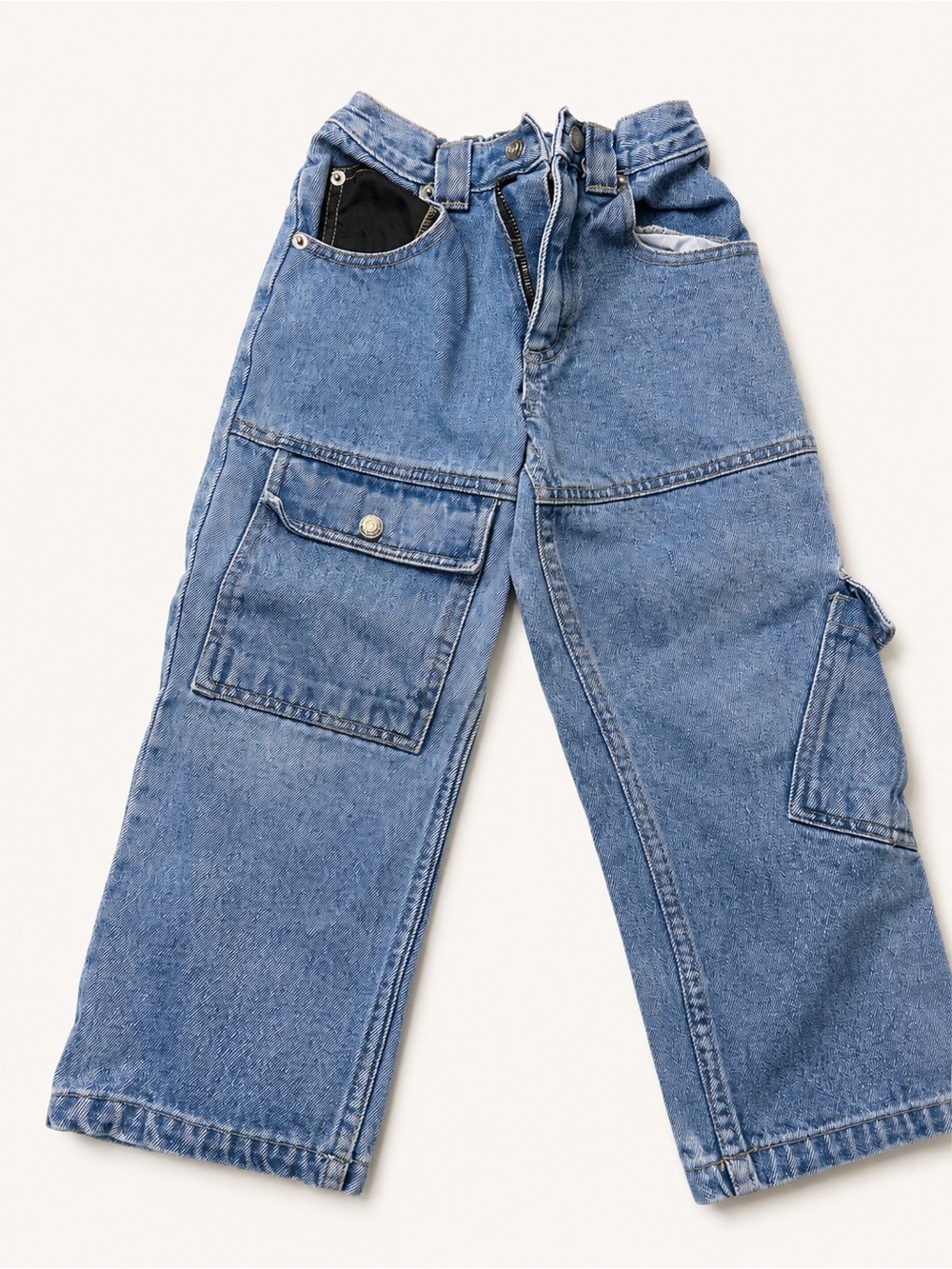 Vintage Kids' Light Blue Cargo Denim Jeans with Utility Pockets